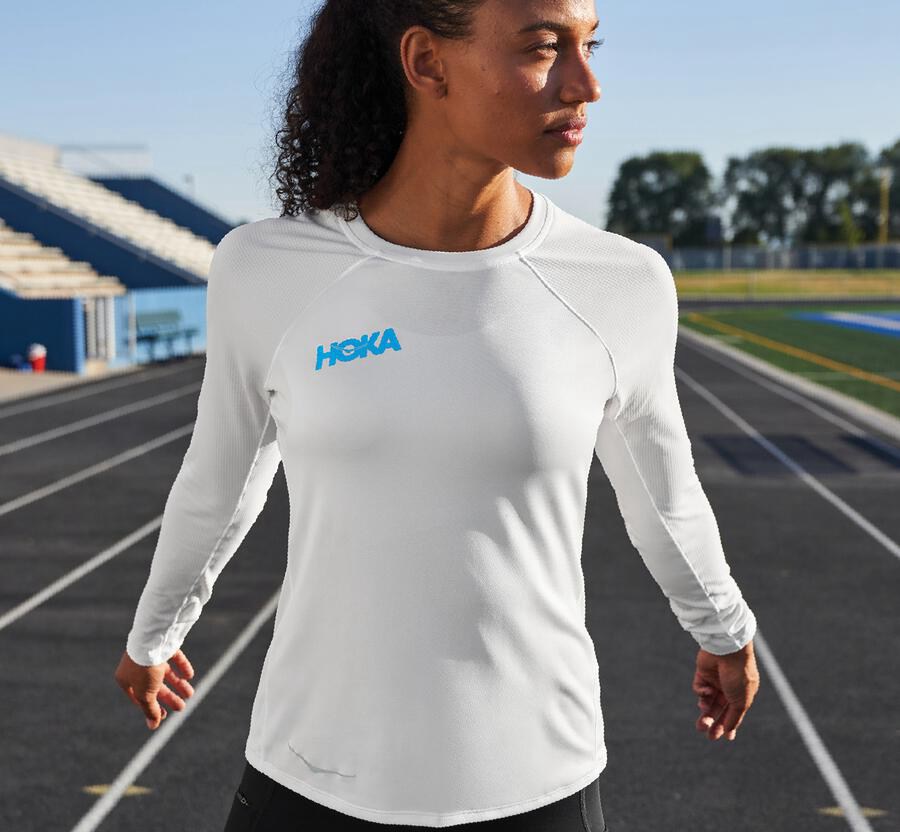 Hoka One One Tops Womens White - Performance Long Sleeve - 15302EJRK